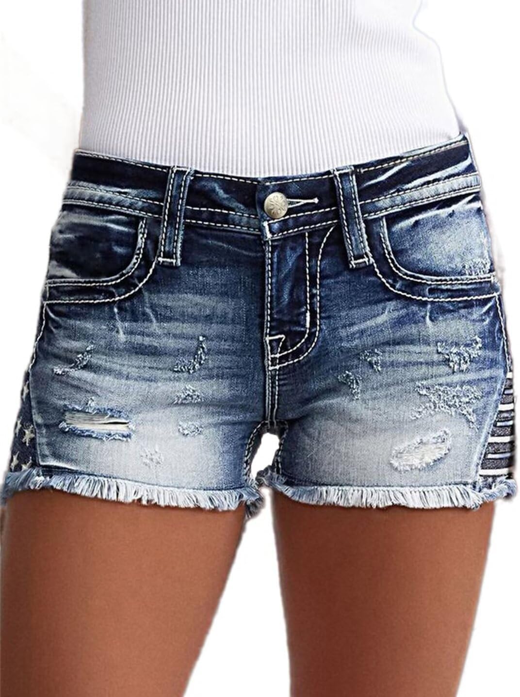 Flamingals Jean Shorts for Women Ripped Denim Low Waist Distressed Raw Hem Skinny Stretchy Shorts