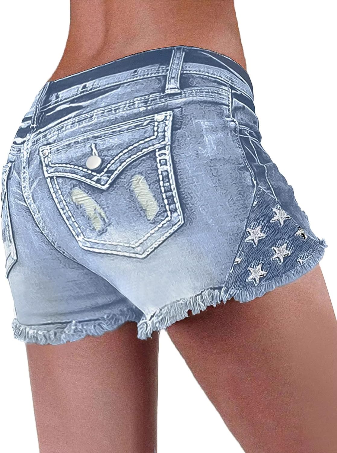 Flamingals Jean Shorts for Women Ripped Denim Low Waist Distressed Raw Hem Skinny Stretchy Shorts