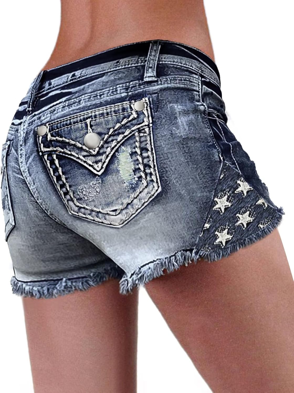 Flamingals Jean Shorts for Women Ripped Denim Low Waist Distressed Raw Hem Skinny Stretchy Shorts
