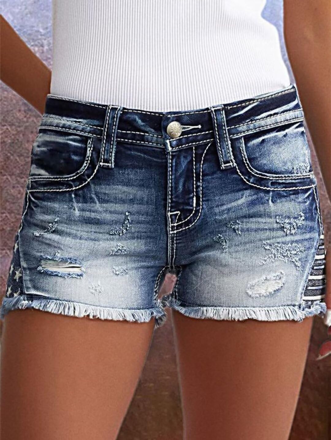 Flamingals Jean Shorts for Women Ripped Denim Low Waist Distressed Raw Hem Skinny Stretchy Shorts