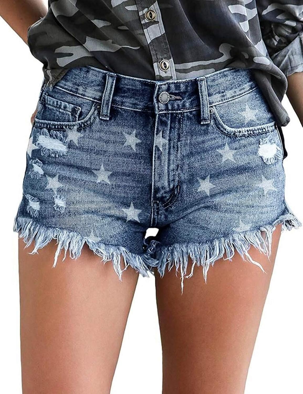 Govc Womens Jean Shorts Mid-Rise Frayed Raw Hemline Ripped Denim Short Jeans