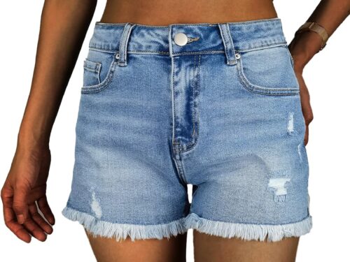 Womens High Waisted Stretchy Ripped Denim Shorts